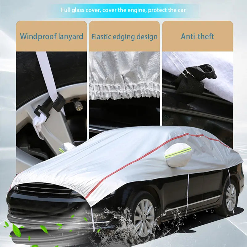 SEAMETAL Universal Half Car Covers Indoor Outdoor Dustproof Snowproof Waterproof Protection Cover Cars for Sedan Suv Sun Shades